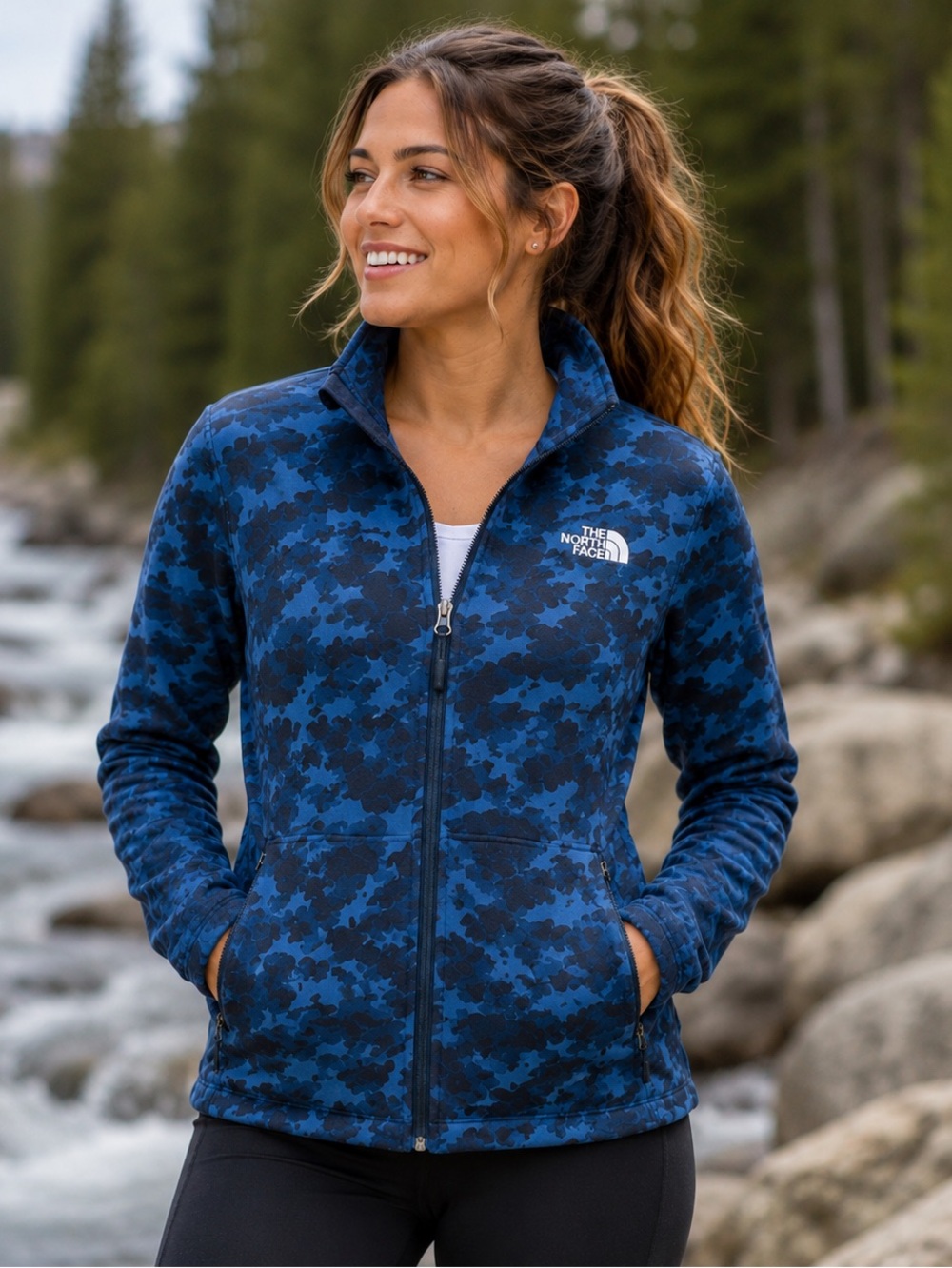 The North Face Women’s Blue/Black Camo Print Zip Up Jacket Size XL Athleisure